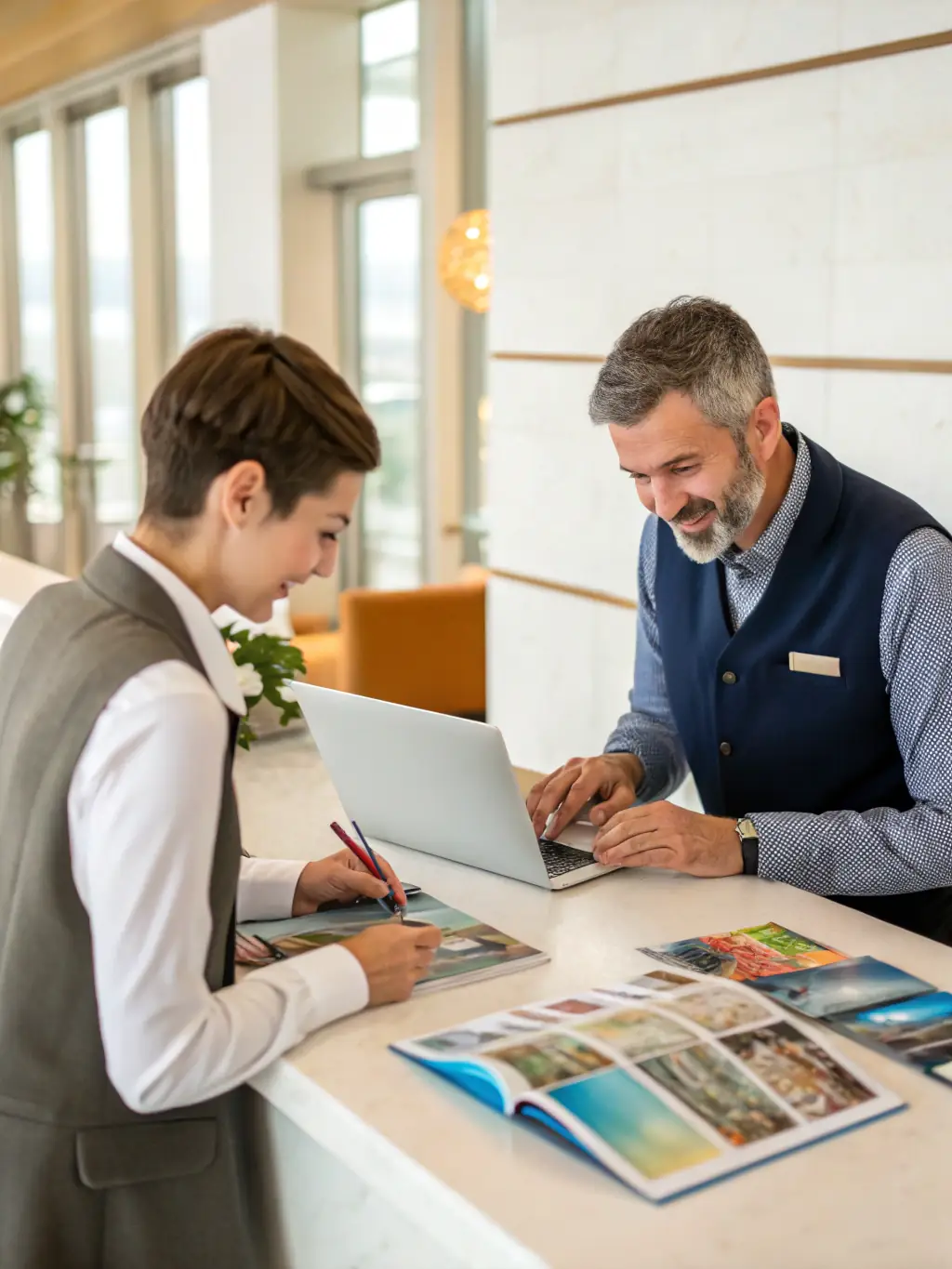 A concierge assisting a client with travel arrangements, showcasing Platinum Dynamics' concierge services.